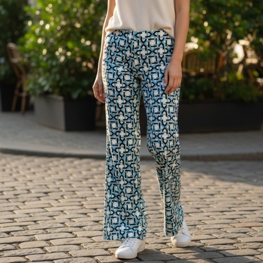 Trina Turk Geometric Print Wide Flare Leg Pants Size 4 Palazzo Boho